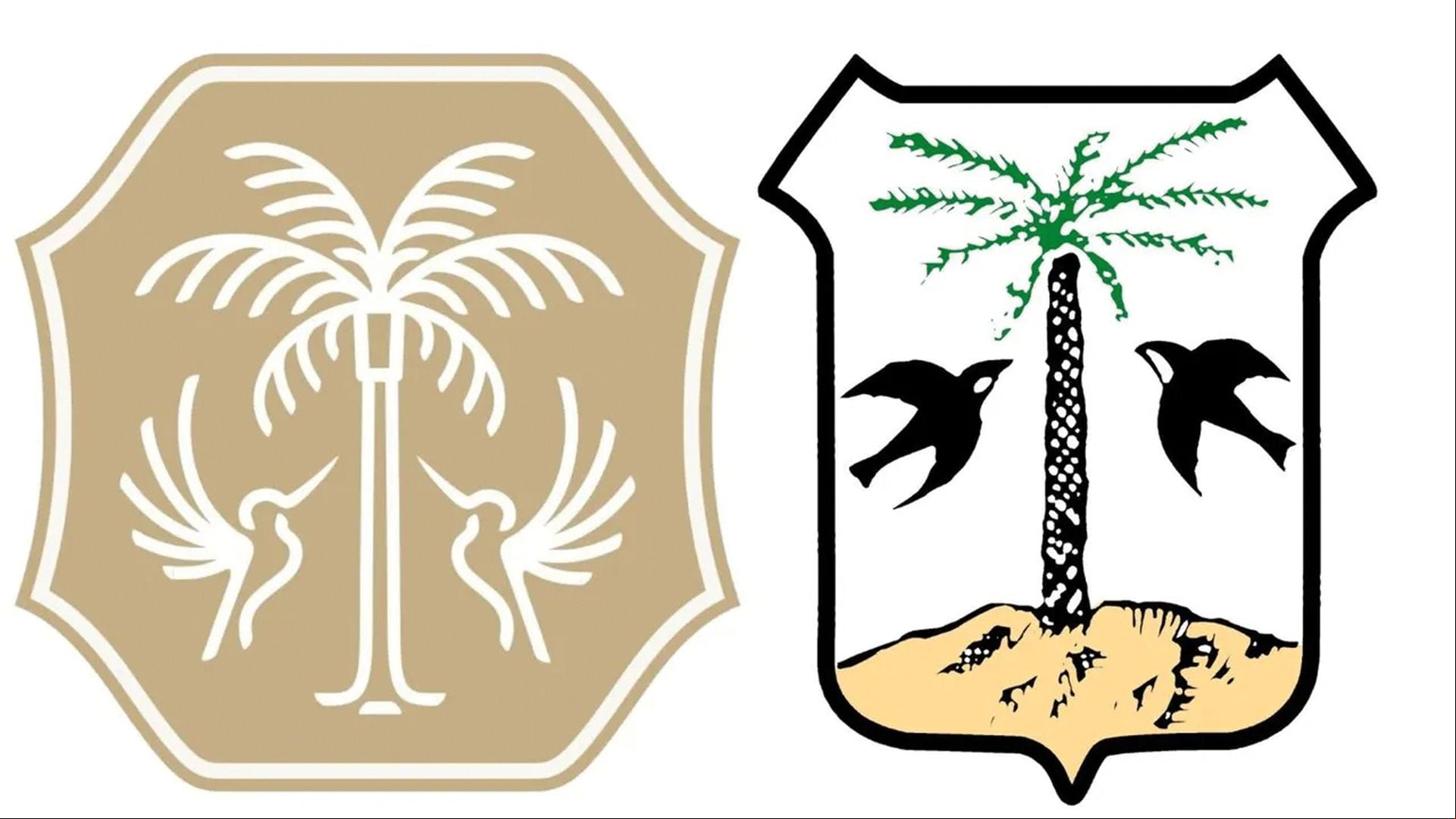 Ambos presentan una palmera en el centro (el del municipio, segundo a la derecha) y dos aves revoloteando a cada lado: colibríes, los pájaros favoritos de Harry, y golondrinas