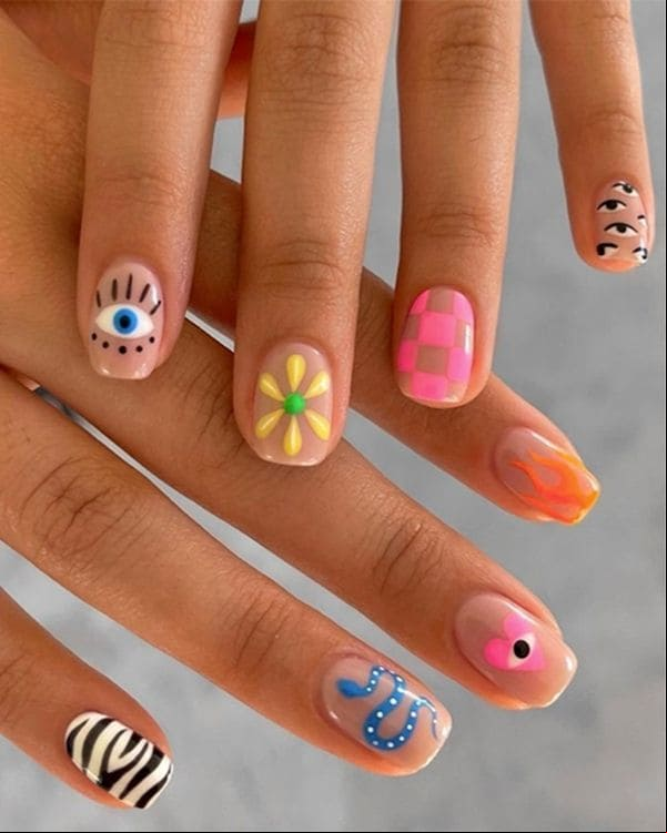 manicura indie kid colorida