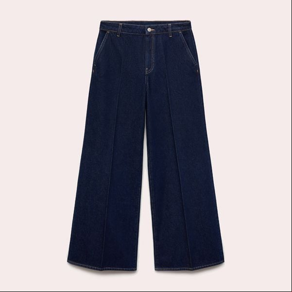 Jeans wideleg tiro alto rinse wash