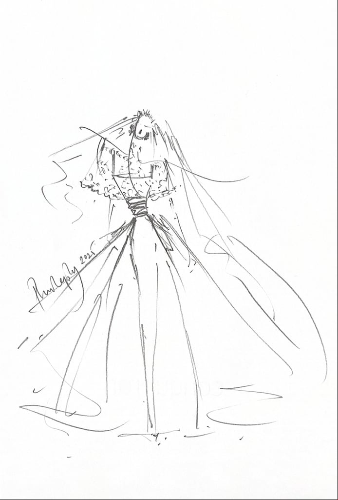 Boceto del vestido de novia de Aisha de Jordania