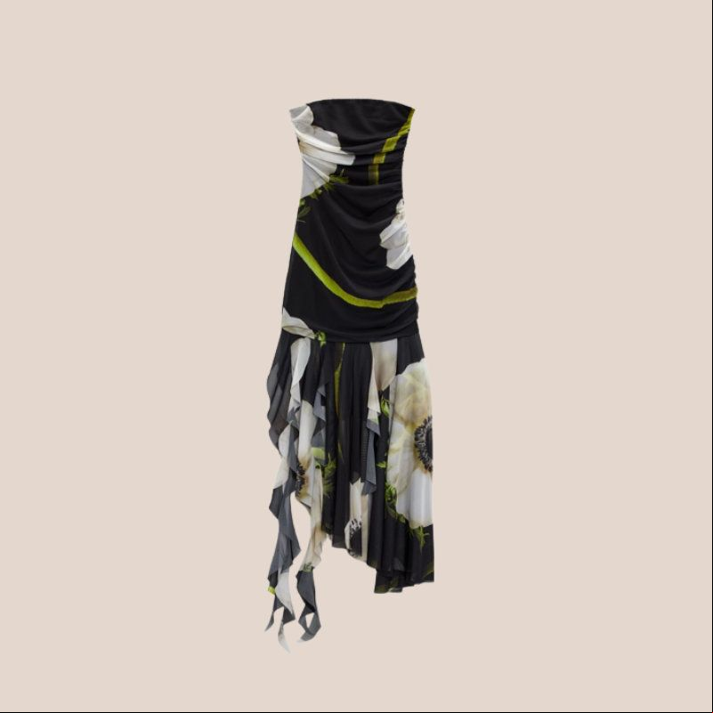 zara vestido palabra honor flores
