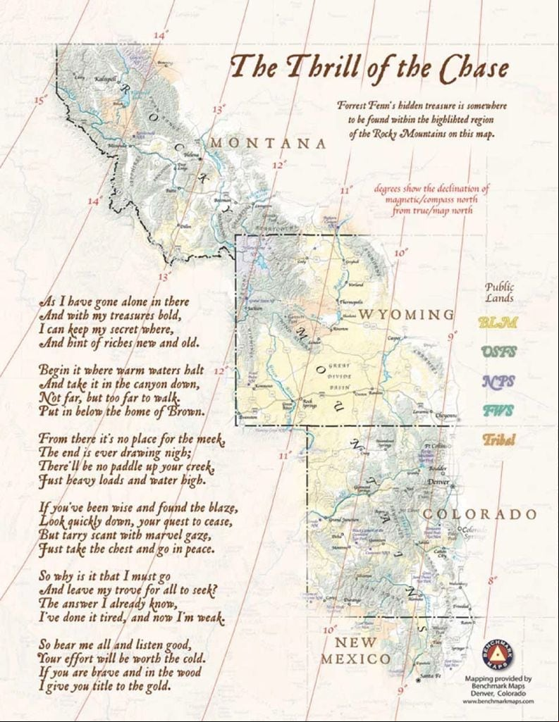 Mapa del tesoro de las Montañas Rocosas de Forrest Fenn y poema