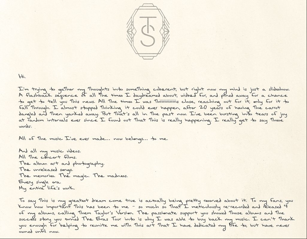Con una carta a sus fans, Taylor confirmó la noticia