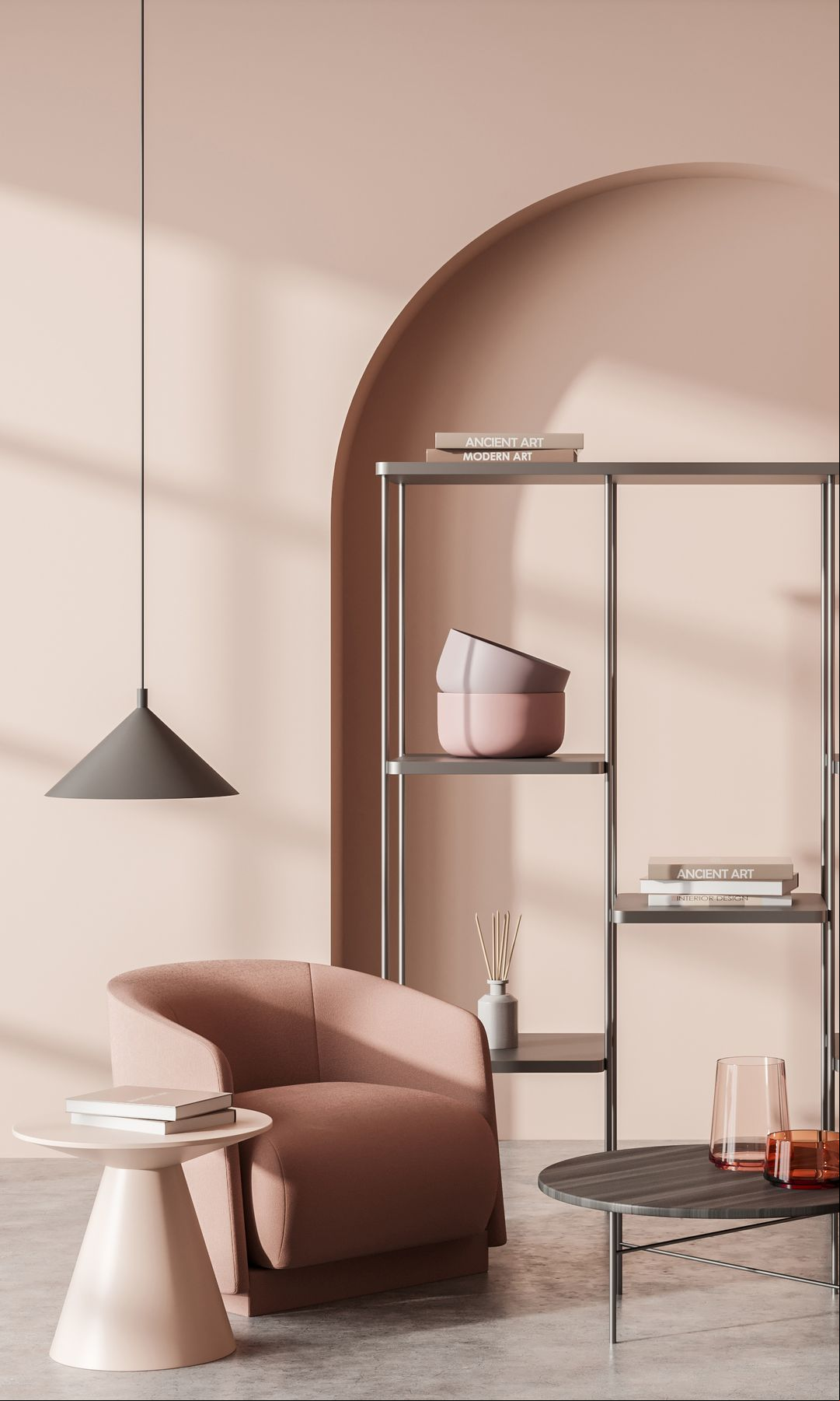 Salón pintado en color rosa