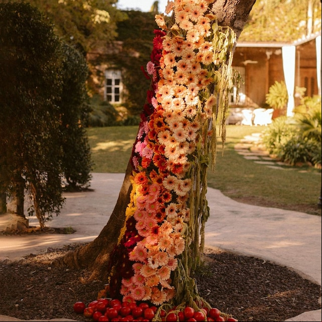 Decoración de boda con gerberas en escala de color