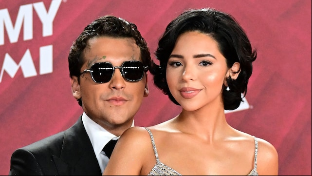 Nodal and Angela Aguilar attend the 25th Annual Latin Grammy Awards at the Kaseya Center in Miami, Florida, on November 14, 2024.