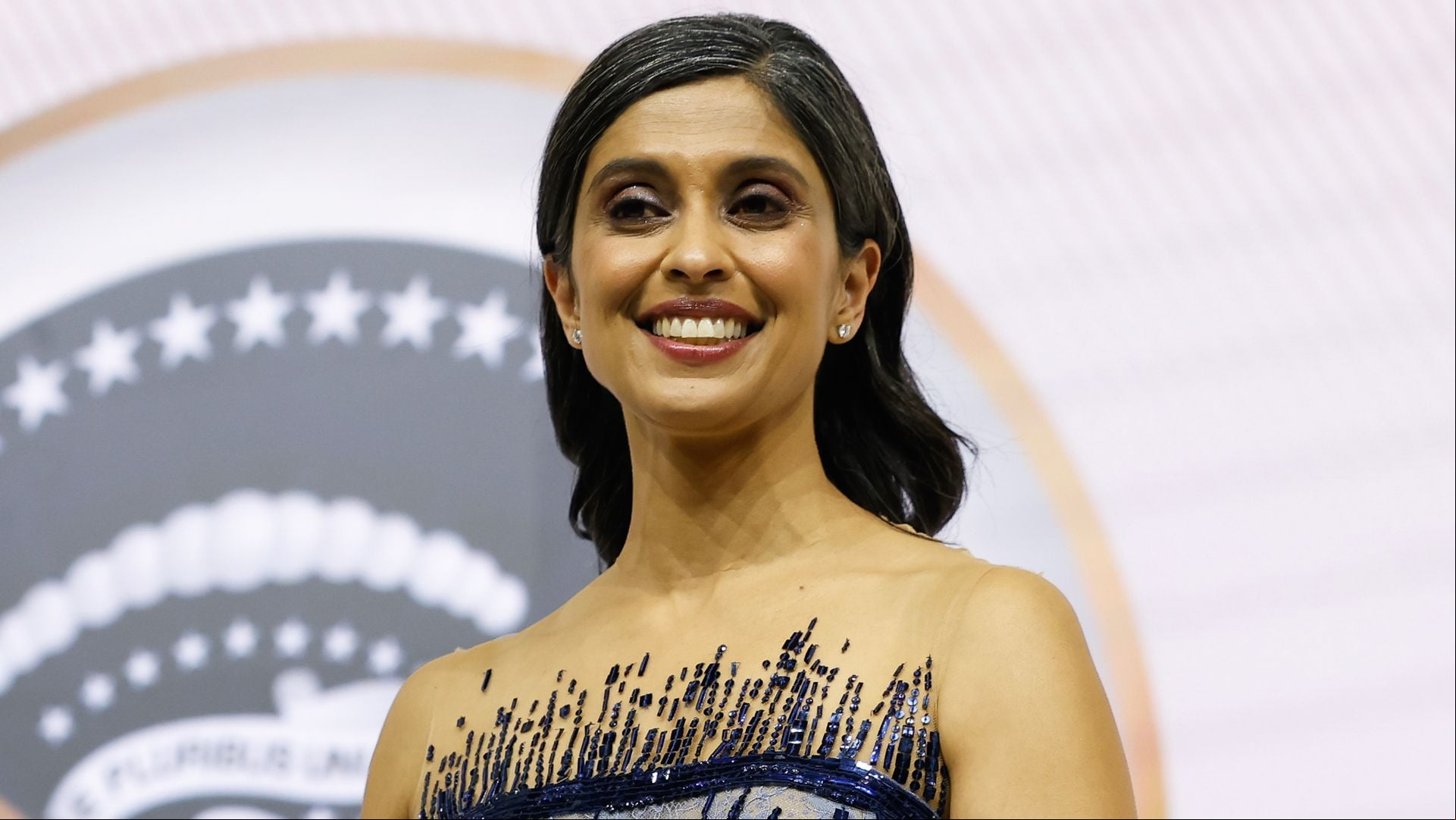 Usha Vance wears stunning sapphire gown by Lebanese fashion designer at Inaugural Ball