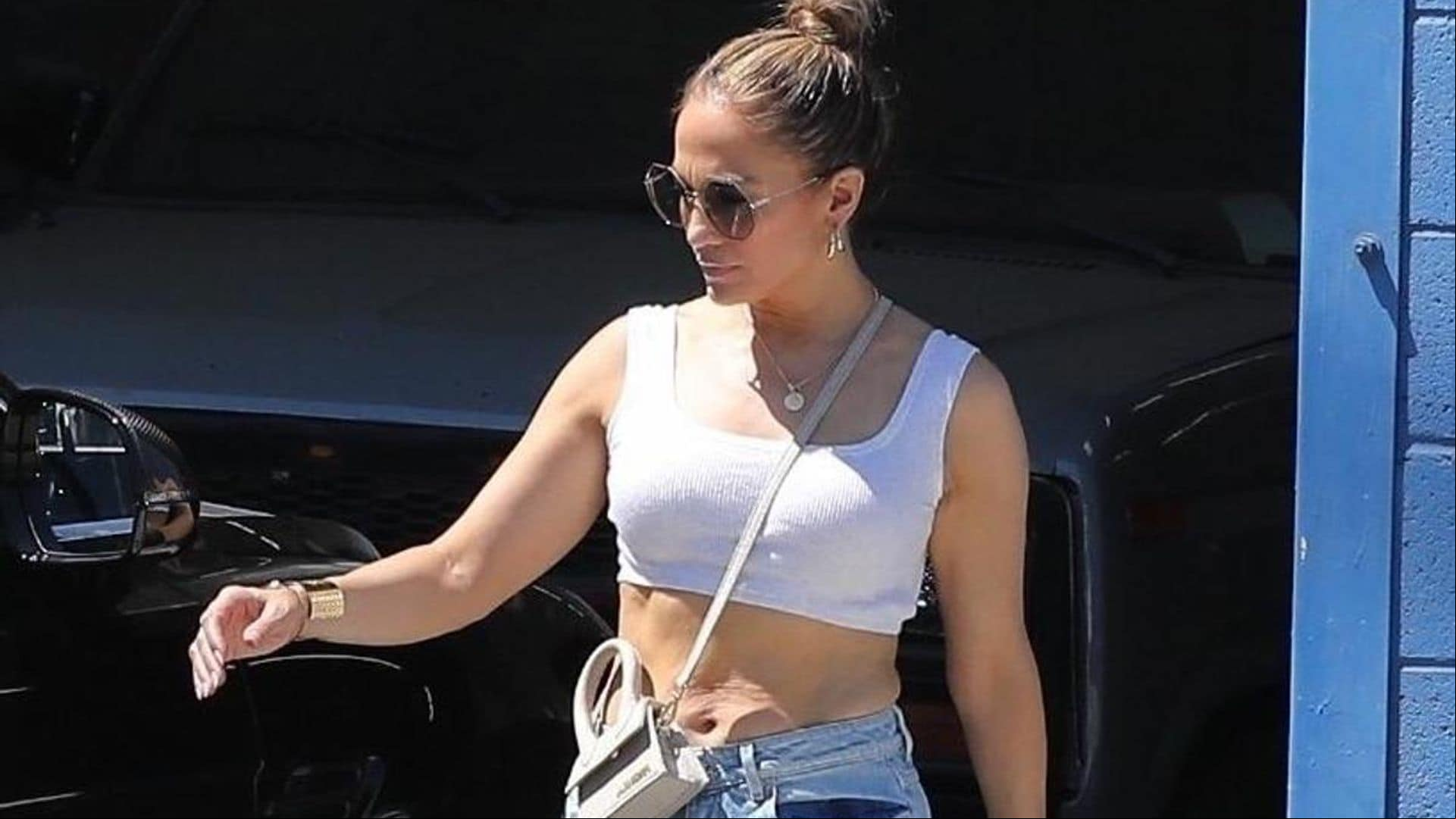 Jennifer Lopez steps out in gray crop top and gold hoops during recent LA outing