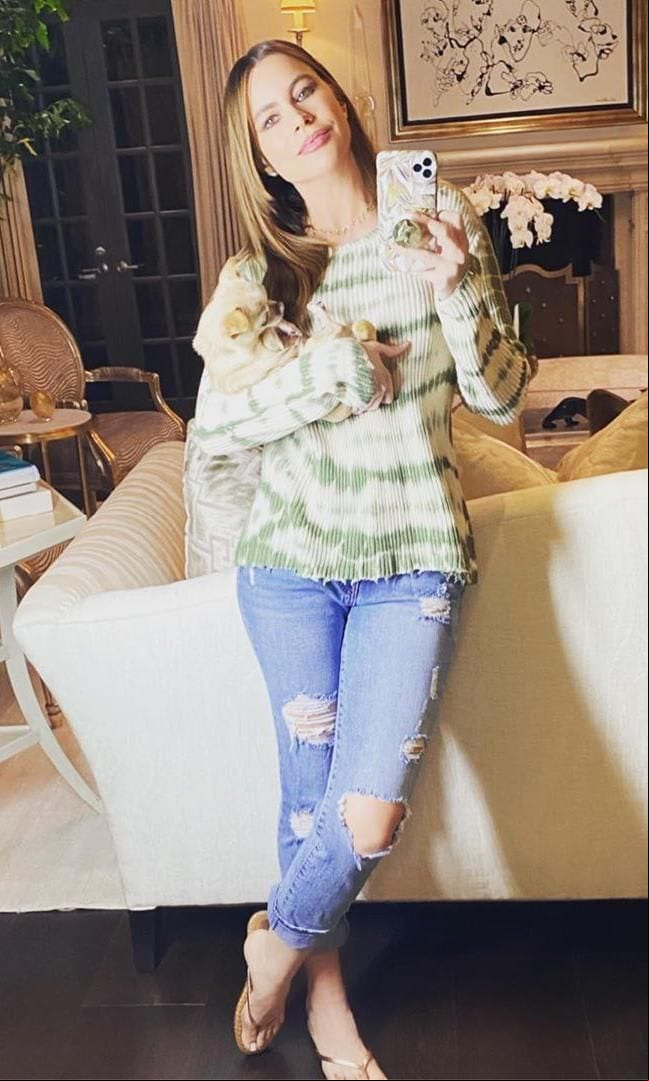 Sofia Vergara wearing ripped jeans by her own brand