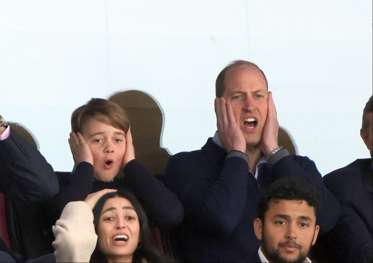 Prince William and Prince George pictured at an Aston Villa match in 2023